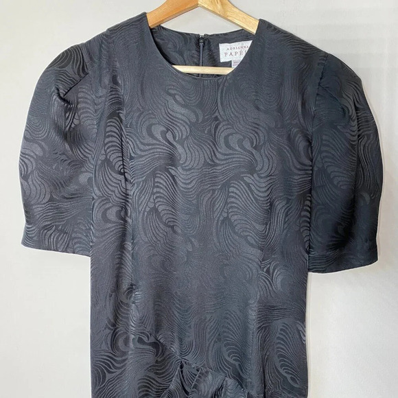Adrianna Papell Women's Sz 6 Short Sleeve 100% Silk Patterned Sheath Dress Black - Picture 6 of 16